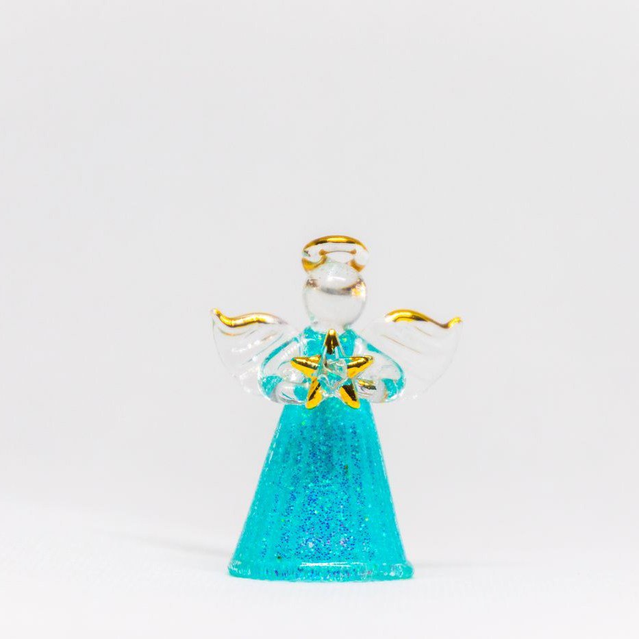 Glass Angel Figurine – Teal & Gold
