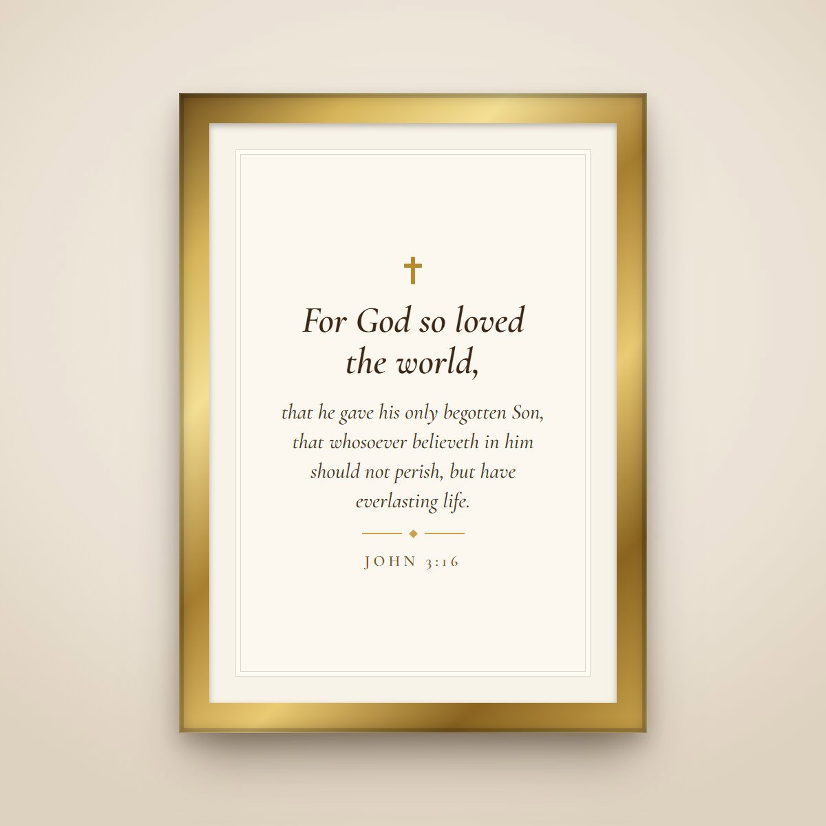 John 3:16 Bible Verse Frame – Gold (12 × 18 in)